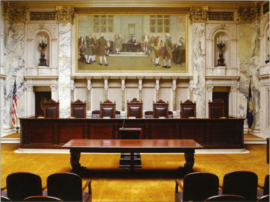 View of the Herter Mural with the Wisconsin Supreme Court Bench in the Foreground